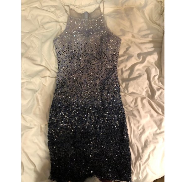 Badgley Mischka Blue Ombre Sequin Sheath EUC - Picture 2 of 4